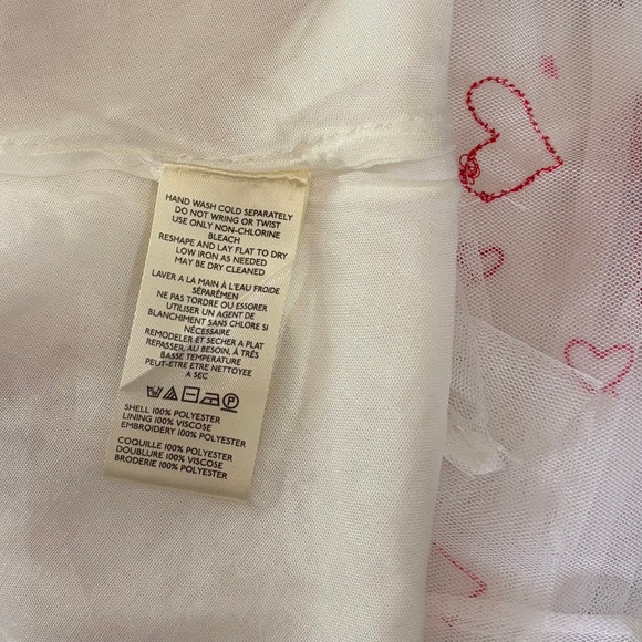NWT!! FREE PEOPLE The Sketchbook Skirt Tulle Embroidered Mini Hearts White Large - Picture 15 of 16